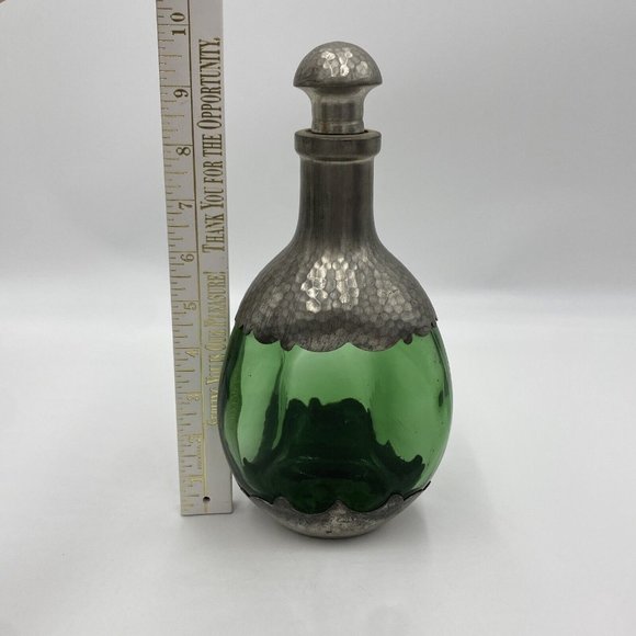 Royal Holland Daalderop Pewter Overlay & Green Glass Decanter bottle w/Stopper V - Picture 16 of 16